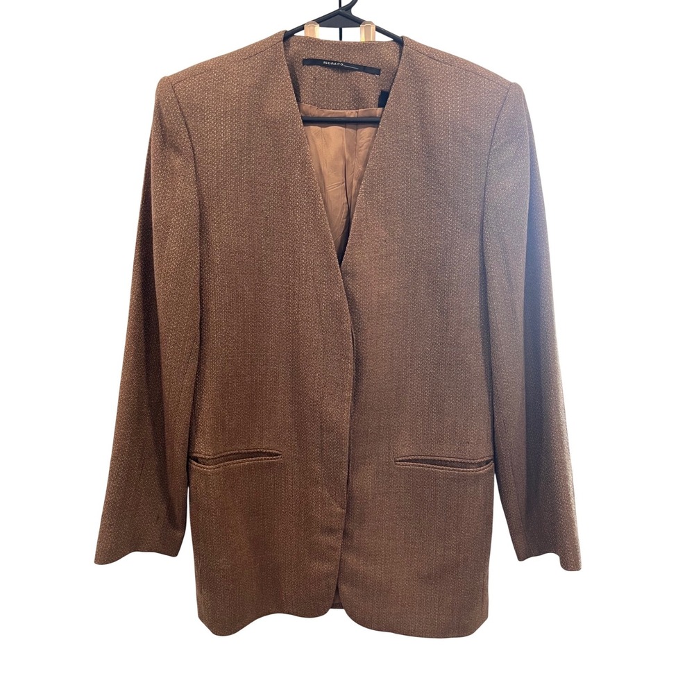Vtg ISDA & CO Womens Brown‎ Textured Wool Blend Blazer Jacket Size 12